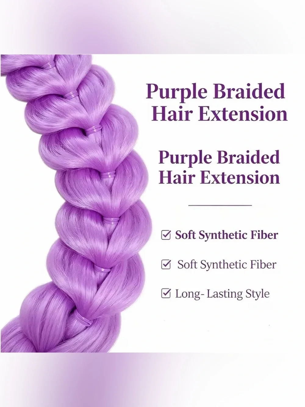💜 NEW 24” [K-Pop Style] Synthetic Light Purple Braided Ponytail Hair Extension ✨